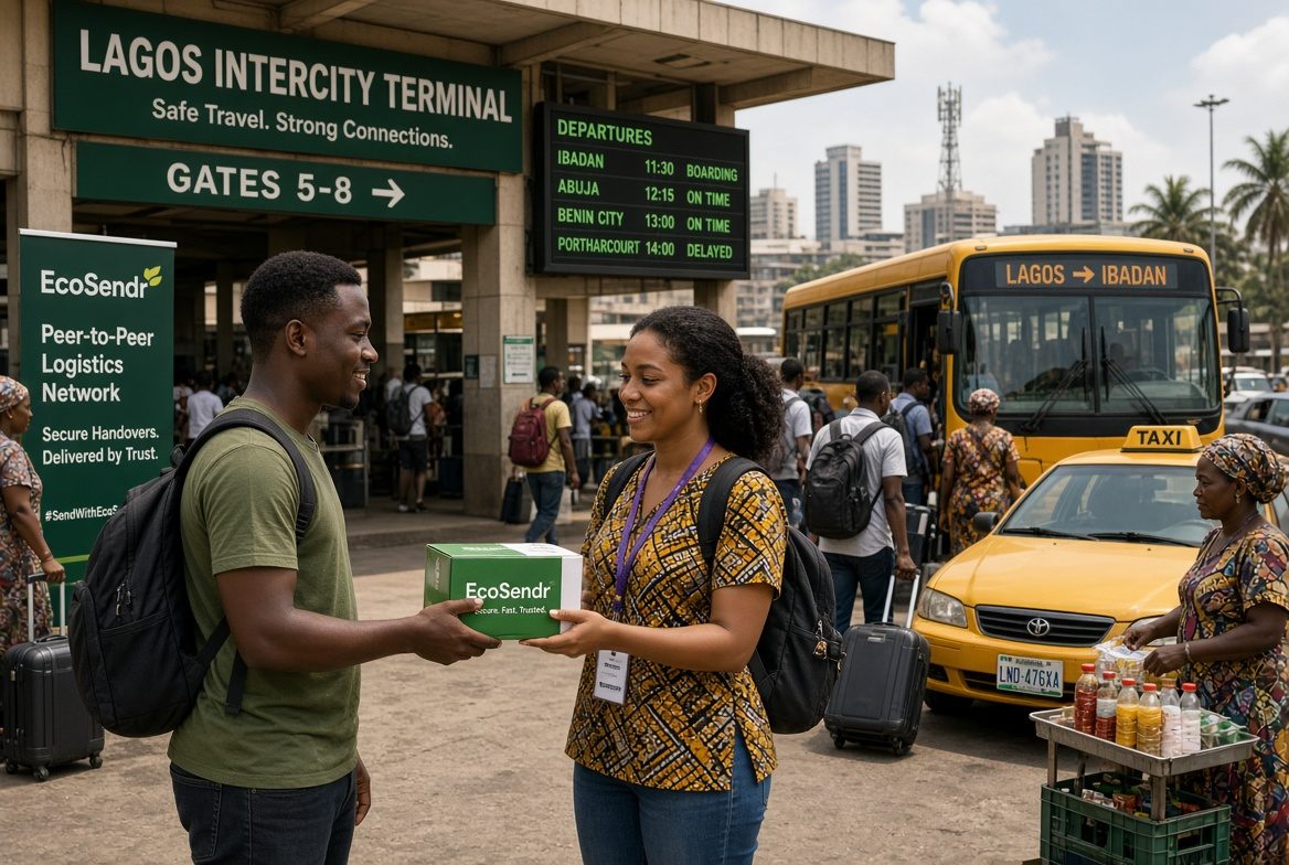 Parcel handed to a traveller at a Lagos intercity terminal